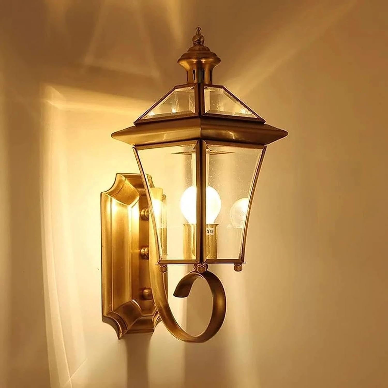 Vintage Brass Outdoor Wall Lantern E27 Waterproof Garden Porch Light