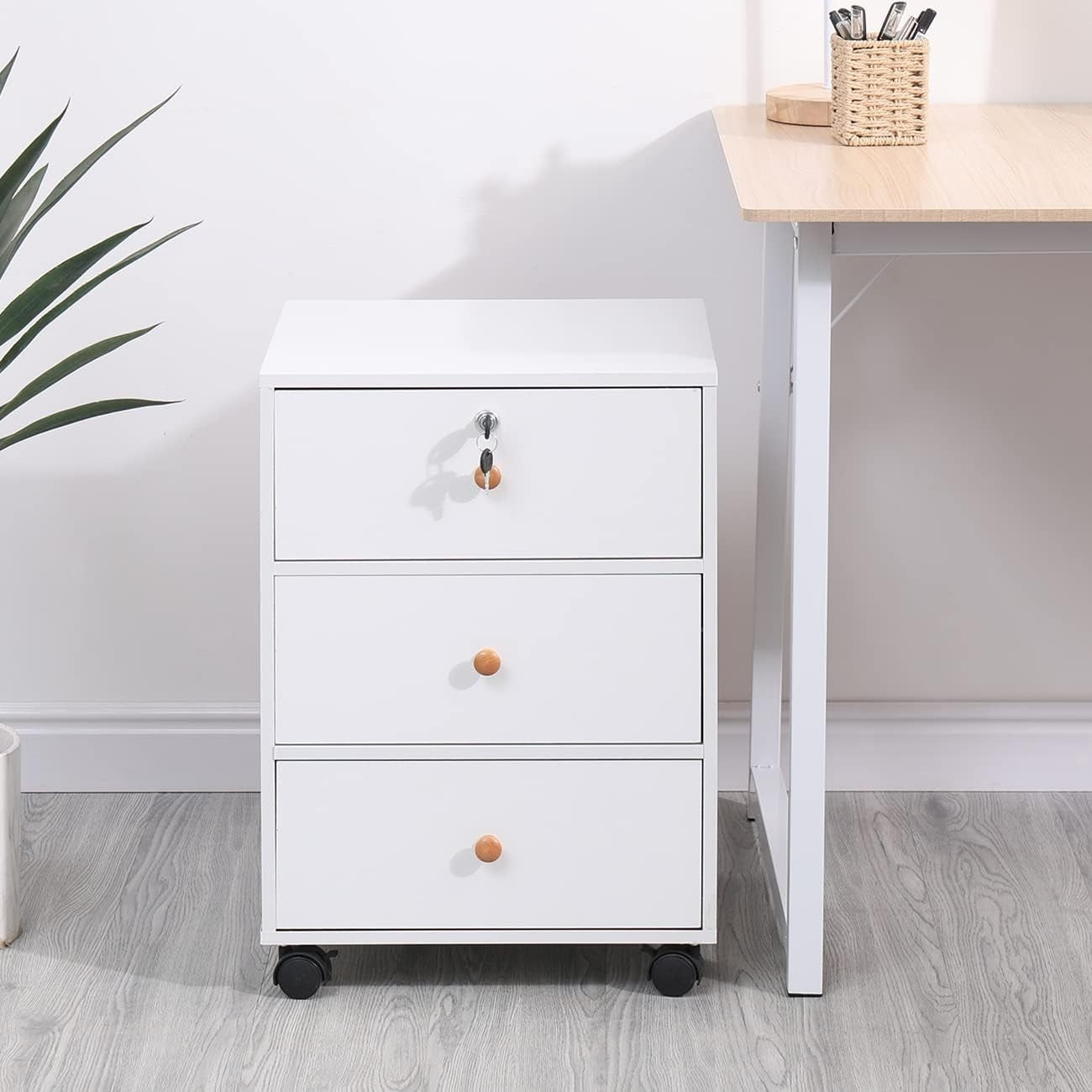 Rolling 3 Drawer File Cabinet Under Desk Top Lock Storage Pedestal