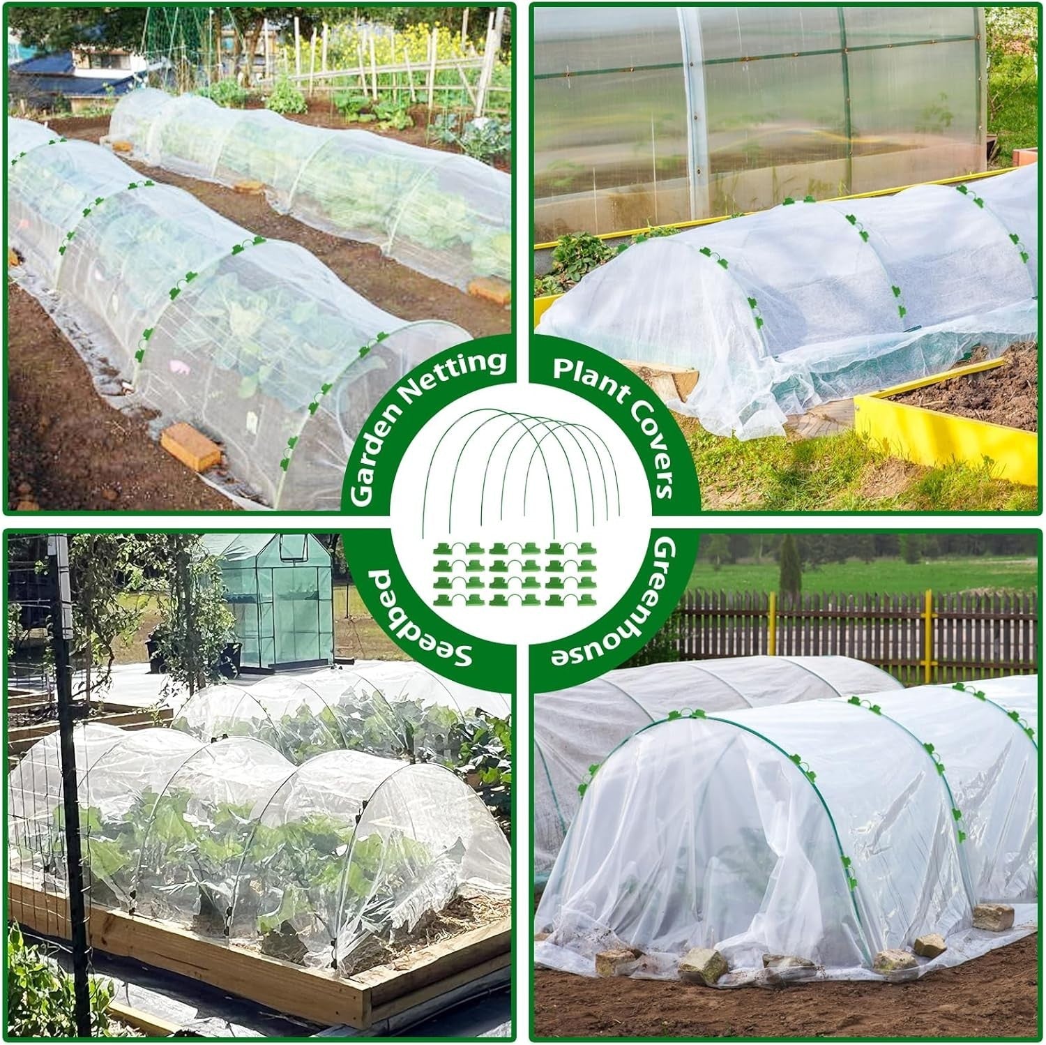 60pcs Garden Hoops for Raised Beds Fiberglass Plant Stakes Grow Tunnel Set