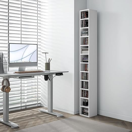Tall CD DVD Storage Tower Unit 12 Cube Bookcase 175cm Slim Display Shelf White