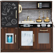 Wooden Kids Play Kitchen Coffee w/ Chalkboard Ice Maker Microwave