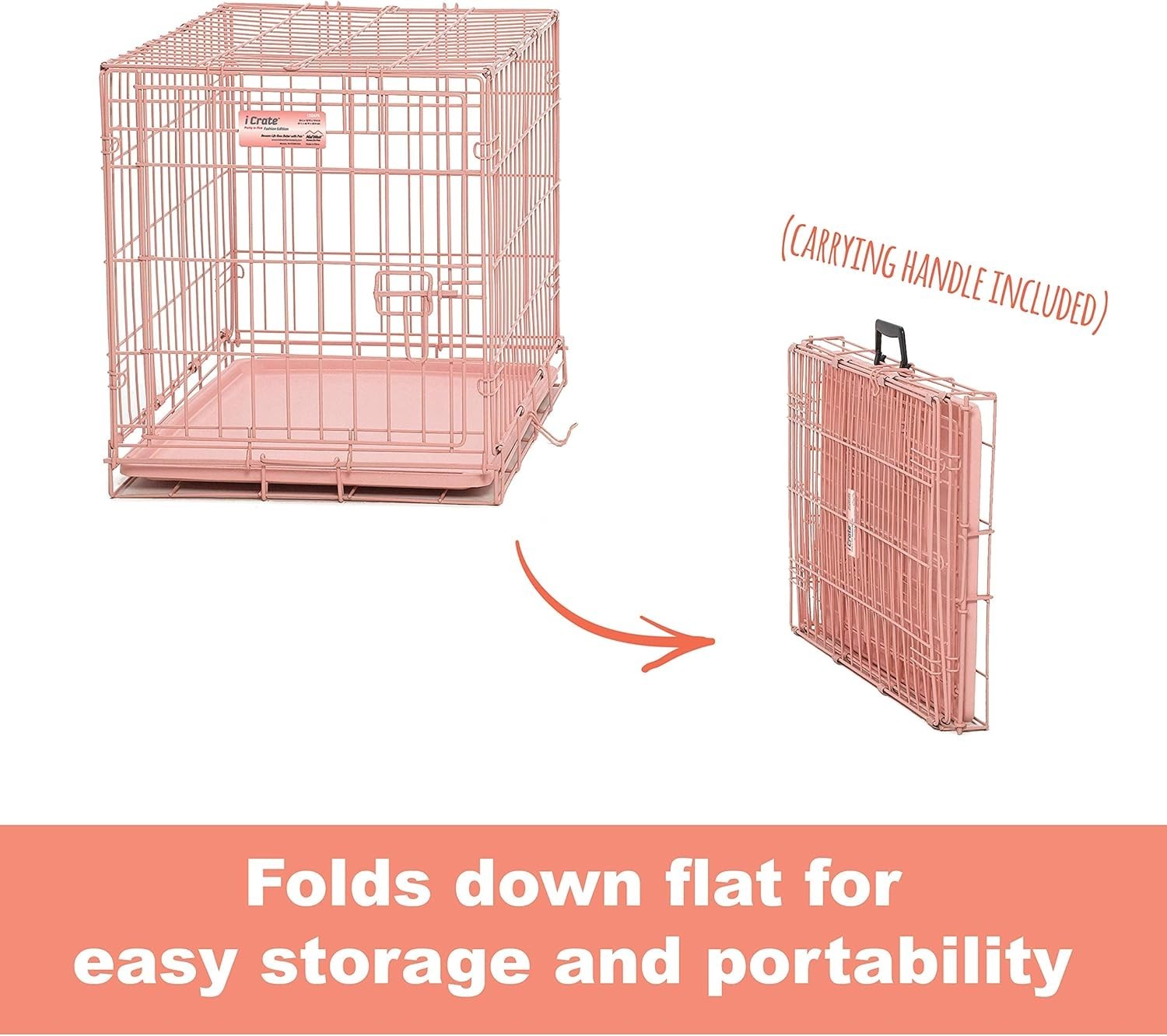 Pink Small Single Door Dog Crate 62x44x49cm with Divider & Leak-Proof Pan