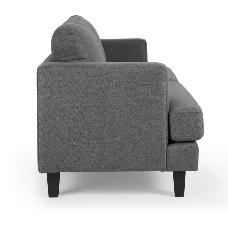 3 Seater Sofa Dark Grey Linen Fabric | Foam Cushions & Square Arm Design