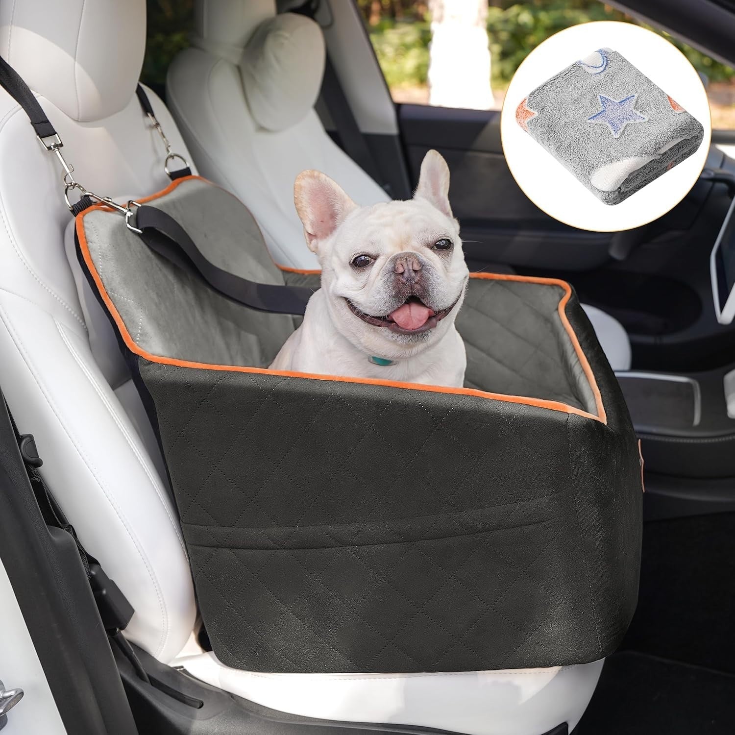 Dog Car Seat Booster Bed Thick Cushion Safety Leash Travel Seat 30lb