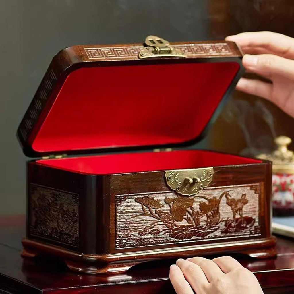 Lockable Solid Wood Jewelry Box Chinese Style Organizer Storage Case