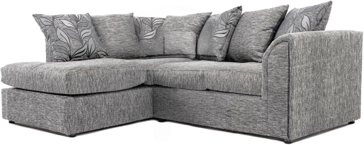 L Shaped Corner Sofa 4 Seater Scatterback Comfy Velvet Light Grey Left Hand