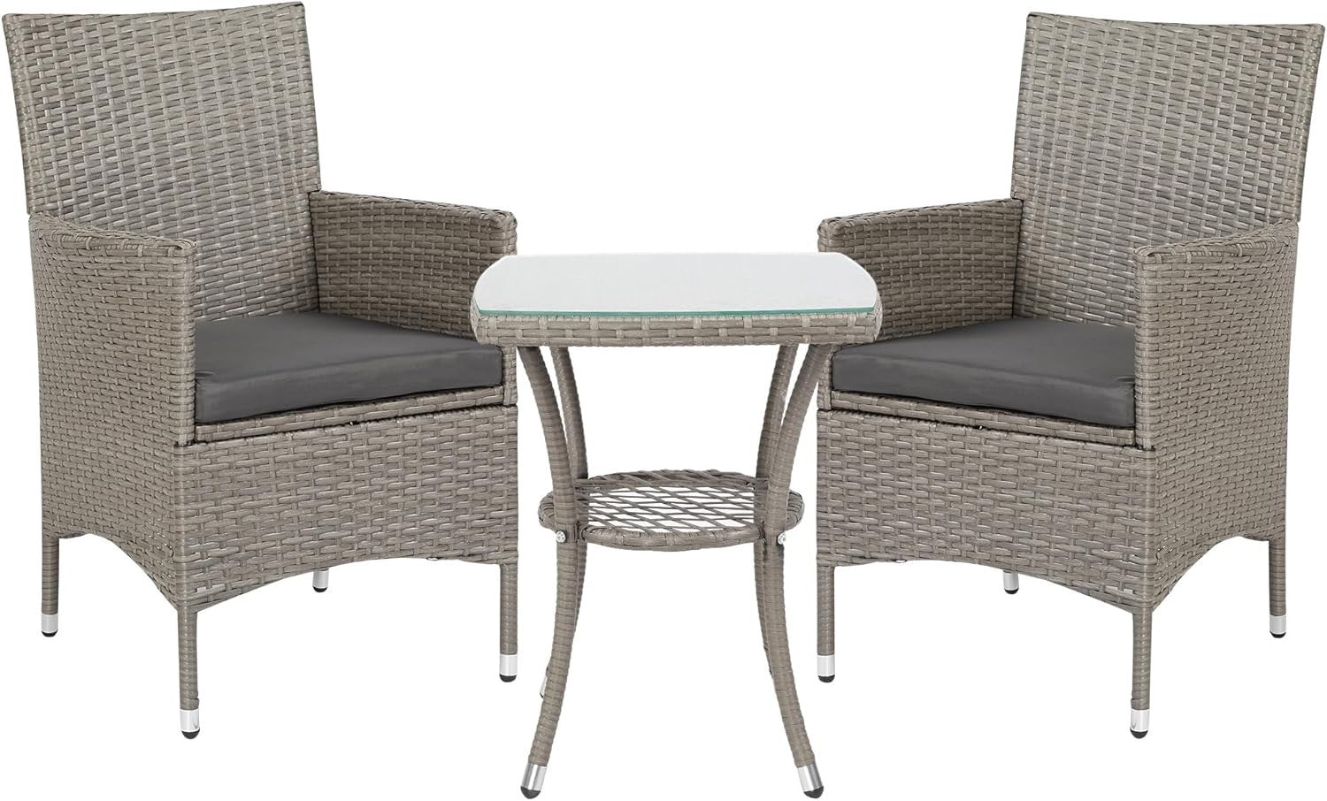 3 Piece Rattan Bistro Set Garden Chairs with Table Cushioned Balcony Set