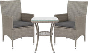 3 Piece Rattan Bistro Set Garden Chairs with Table Cushioned Balcony Set