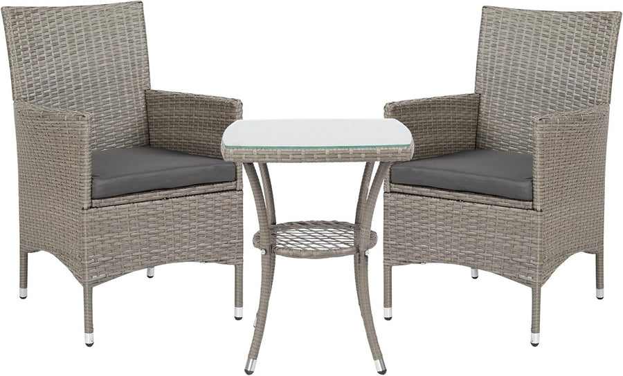 3 Piece Rattan Bistro Set Garden Chairs with Table Cushioned Balcony Set