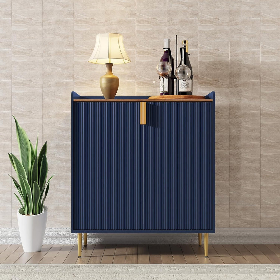 Luxury Blue Drinks Cabinet with Wine Rack & Glass Holders – Modern Bar Sideboard