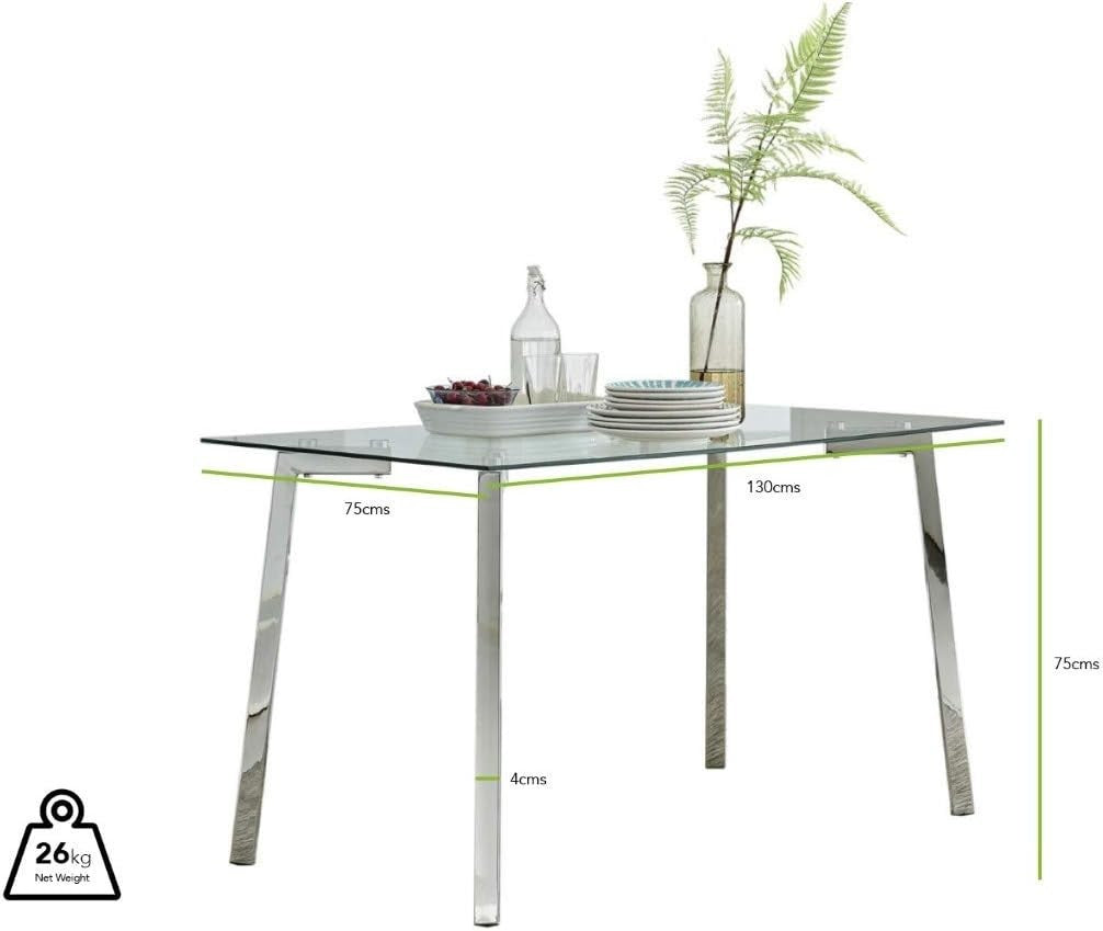 Modern Clear Glass Dining Table Rectangular Chrome Metal Legs
