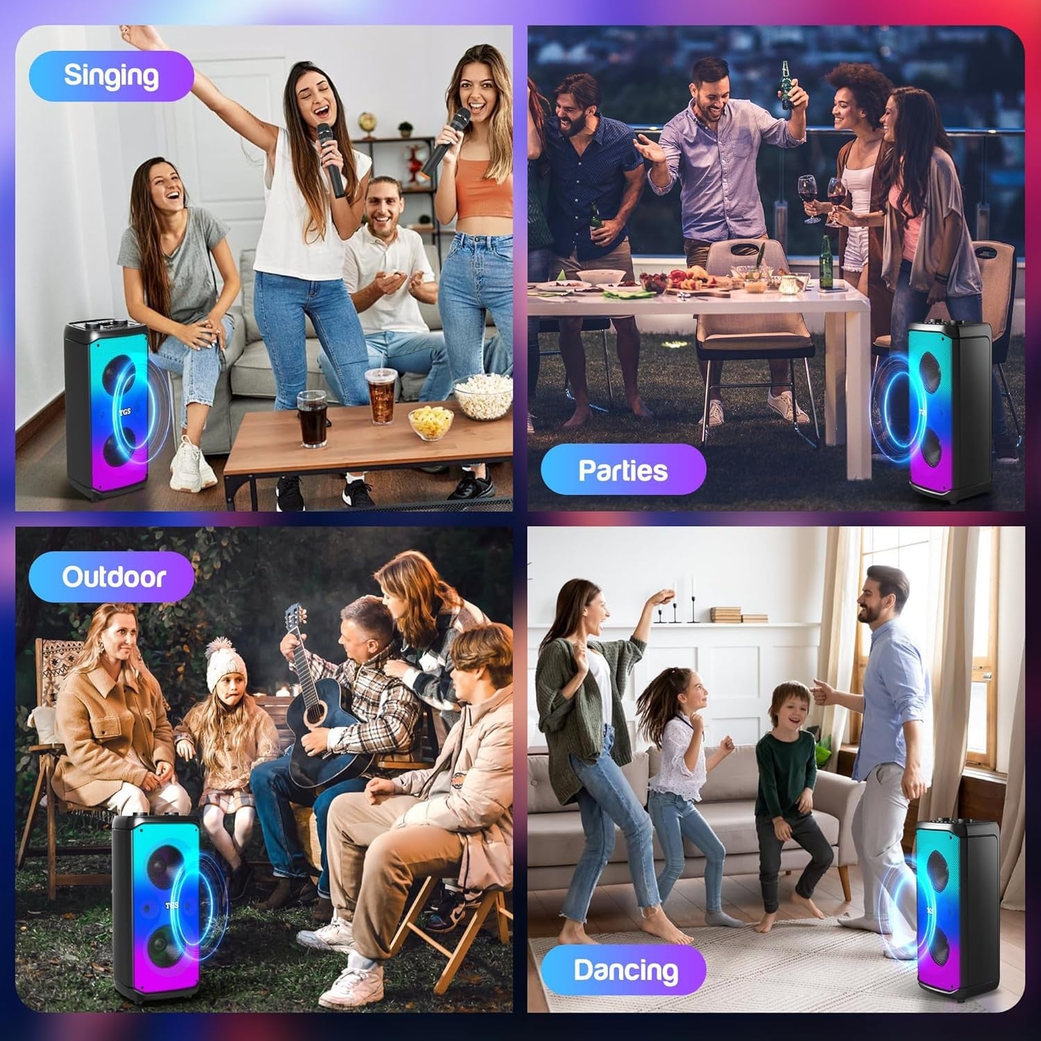 6.5" Dual Karaoke Machine 2 Wireless Mics Bluetooth PA Speaker LED Disco Lights