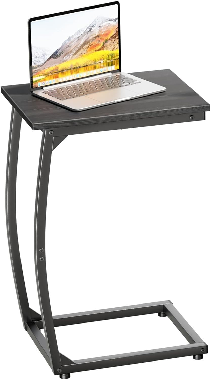 C Shape Black Side Table Sofa Laptop Snack Stand Narrow TV Tray for Living Room