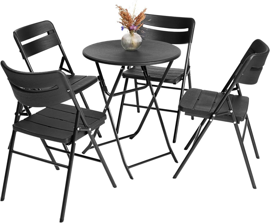Round Folding Table & 4 Chairs Set Outdoor Patio Garden Coffee Bistro
