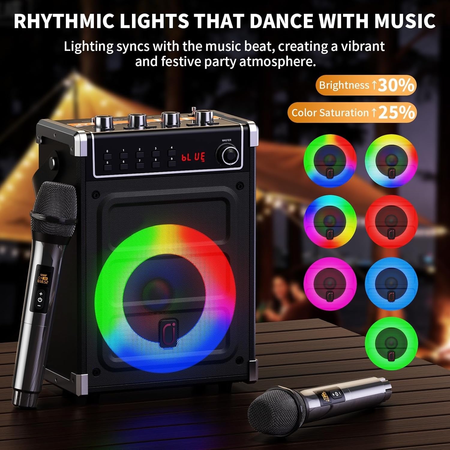 Karaoke Machine with 2 Wireless Mics Bluetooth 5.3 LED Speaker