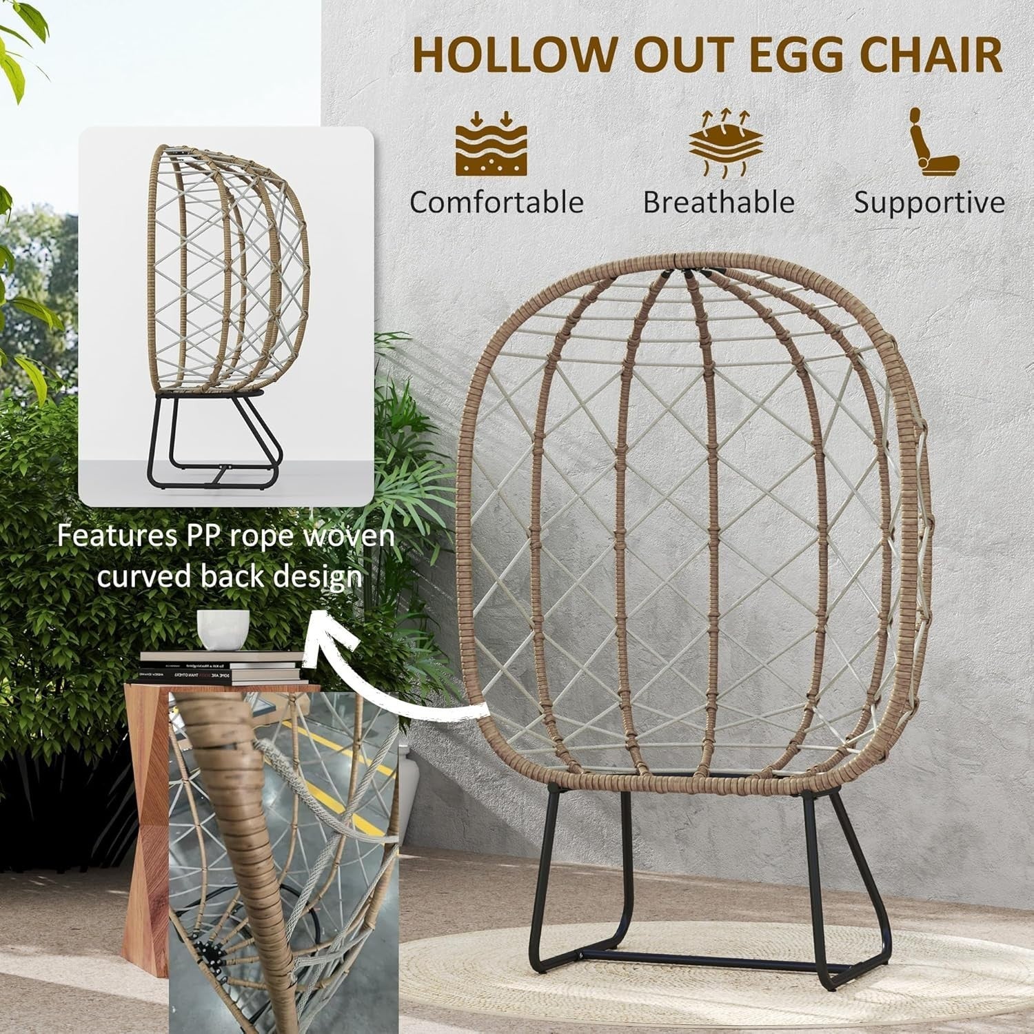 Rattan Egg Chair Outdoor Indoor Standing Wicker Lounge Chair with Cushion