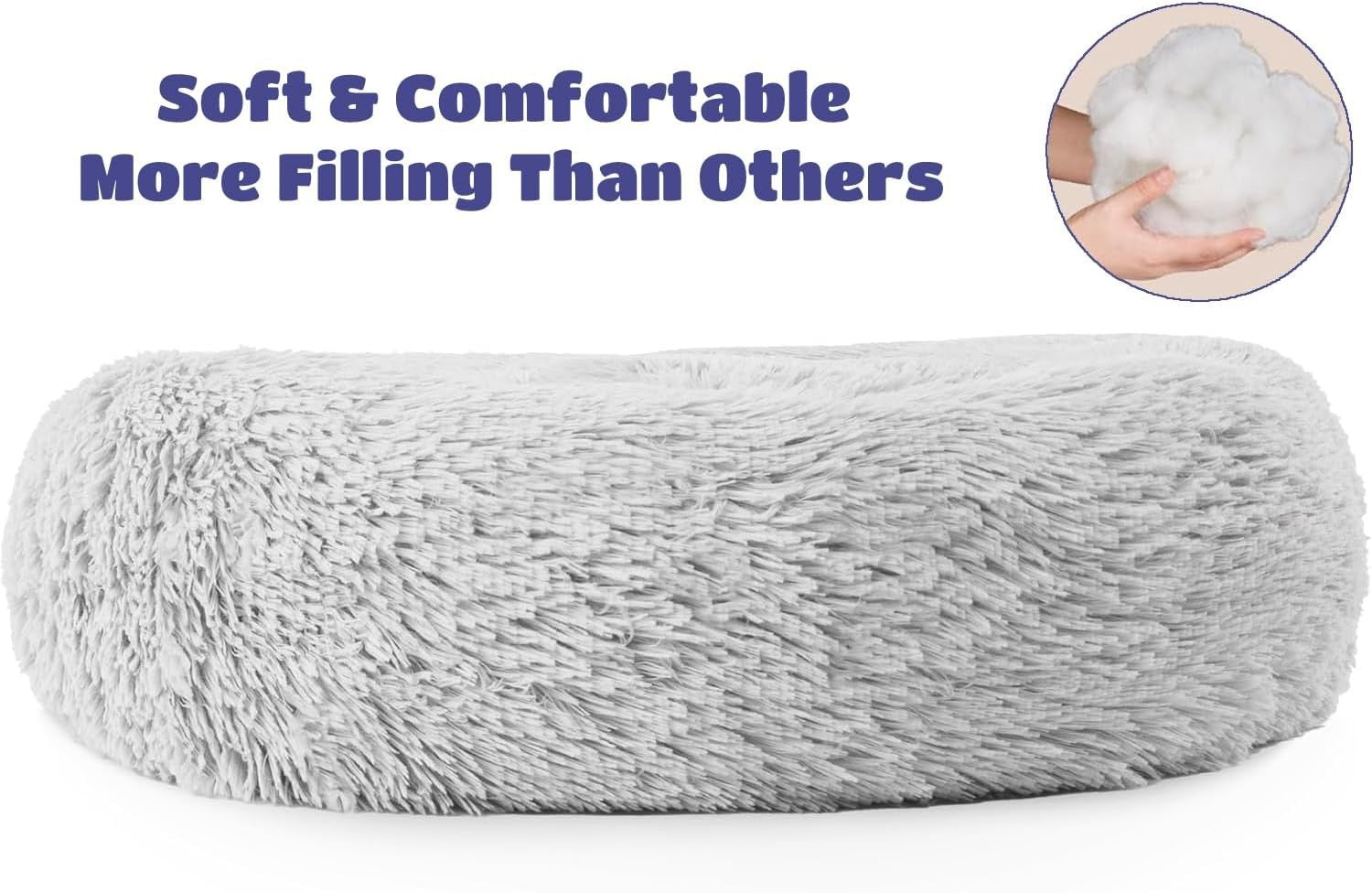 Large Calming Donut Dog Bed 80cm Plush Washable Anti Anxiety
