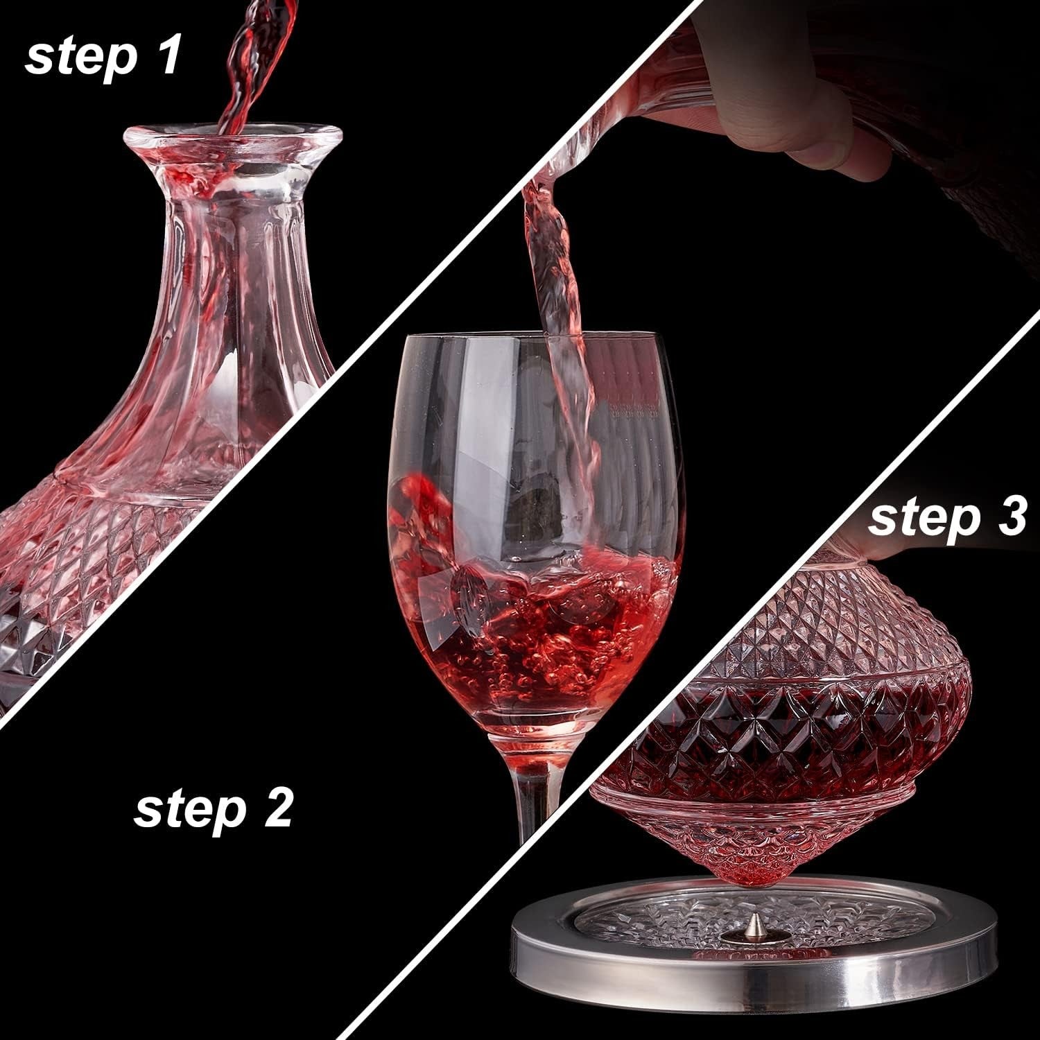 Crystal Spinning Wine Decanter 1.5L with Lid Luxury Gift Box Aerator Base
