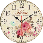 14” Vintage Floral Wall Clock Silent Non-Ticking Wooden Retro Arabic Numerals De
