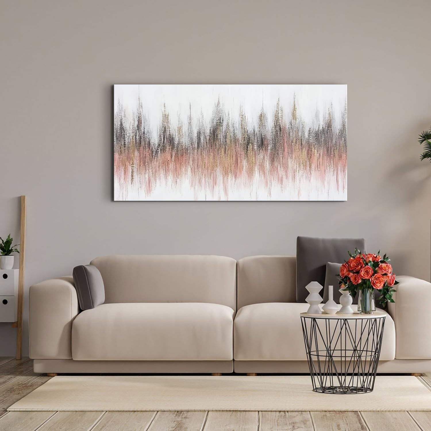Large Pink Abstract Canvas Wall Art Watercolor Boho Decor 20x40
