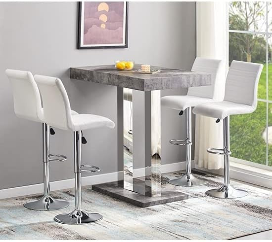 White Concrete Effect Bar Table Chrome Legs, Modern Rectangular Dining Counter