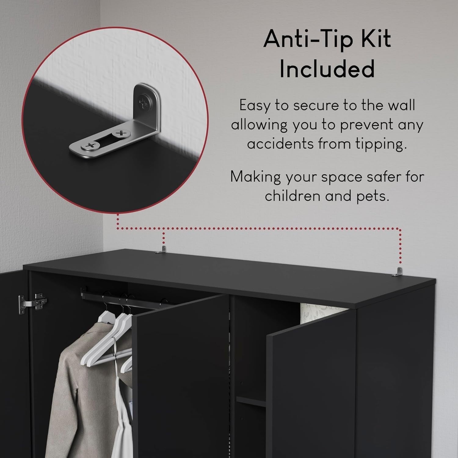 Black 3 Door Wardrobe with Shelf & Rail Modern Bedroom Storage