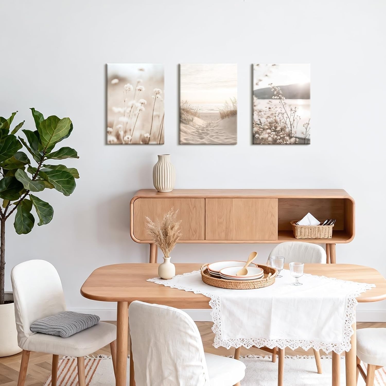 Set of 3 Boho Beige Landscape Canvas Wall Art 30x40cm