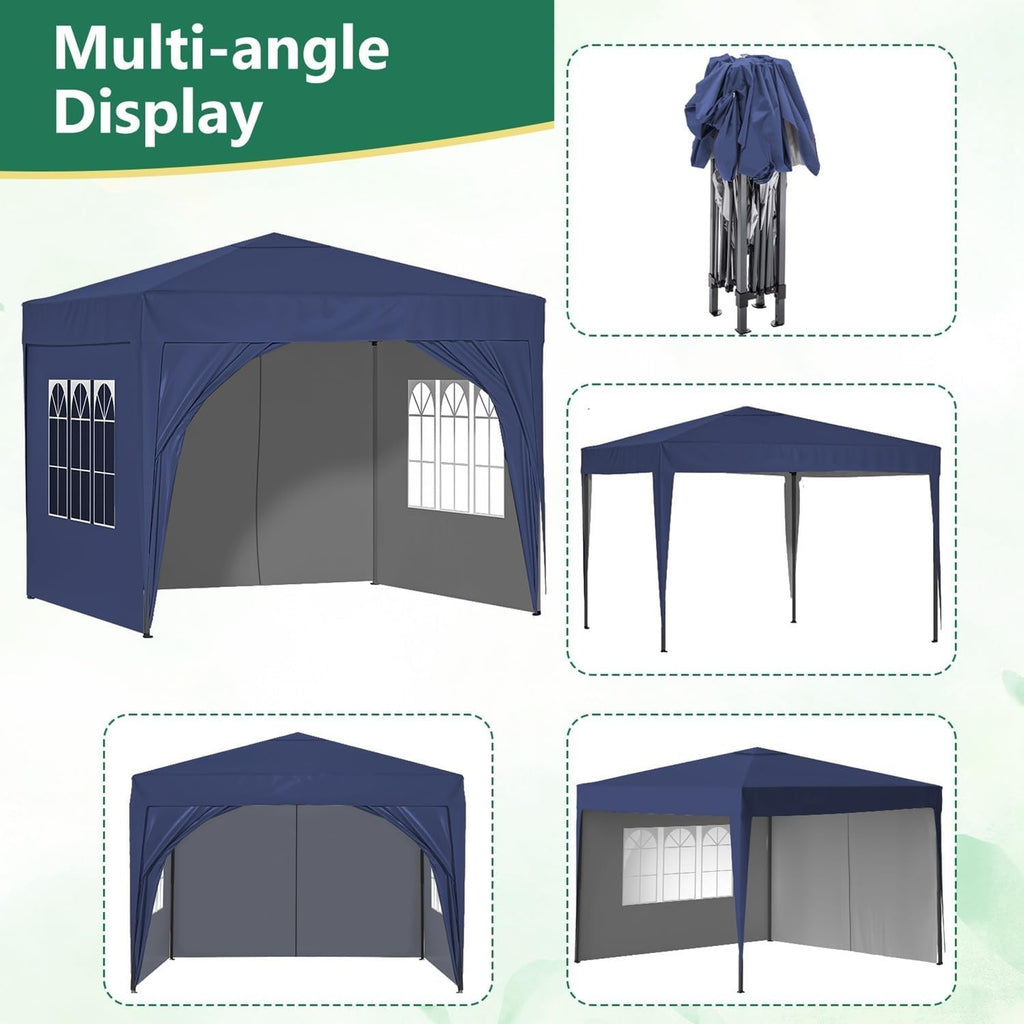 3x3M Pop Up Gazebo With Sides Waterproof Garden Party Tent Black Outdoor