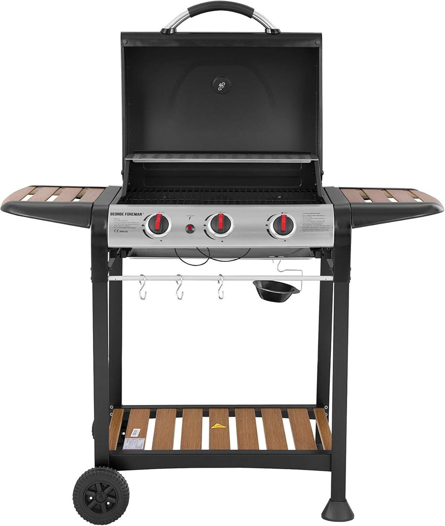 3 Burner Gas BBQ Grill with Automatic Ignition, Thermometer & Side Shelves