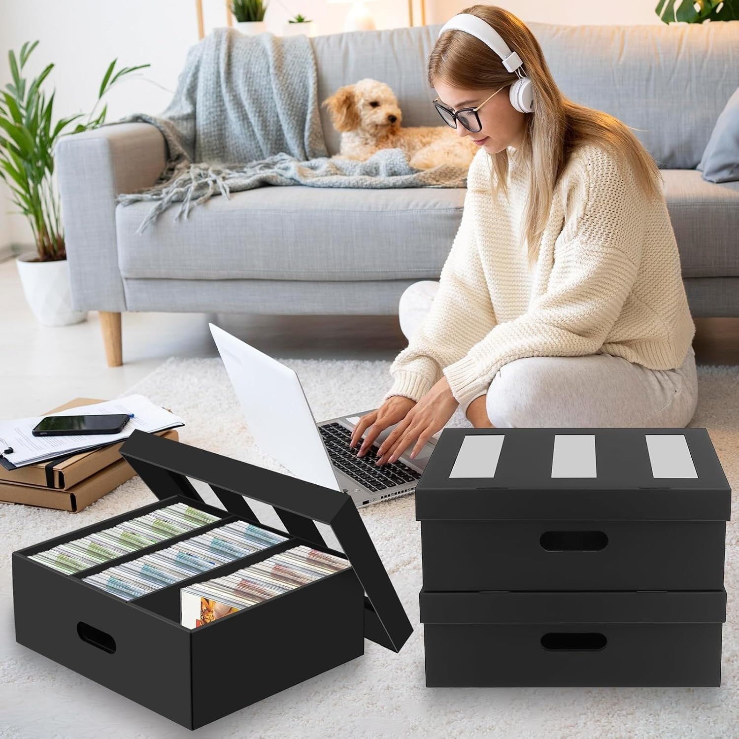 5 Pack CD Storage Boxes Cardboard Organizer Holds 450 CDs Stackable Lid