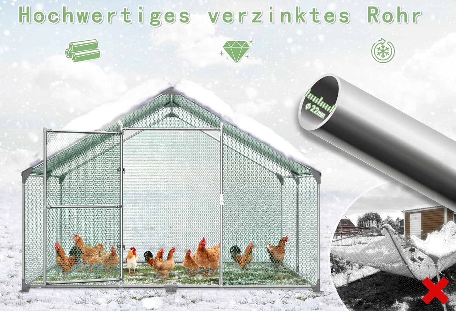 XXXL Walk In Chicken Run Galvanised Steel Outdoor Pet Enclosure Roof