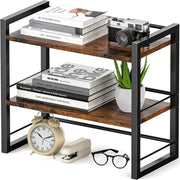 Black-Brown Wood Desk Shelf – Freestanding Desktop Organizer w/ Hollow Sides