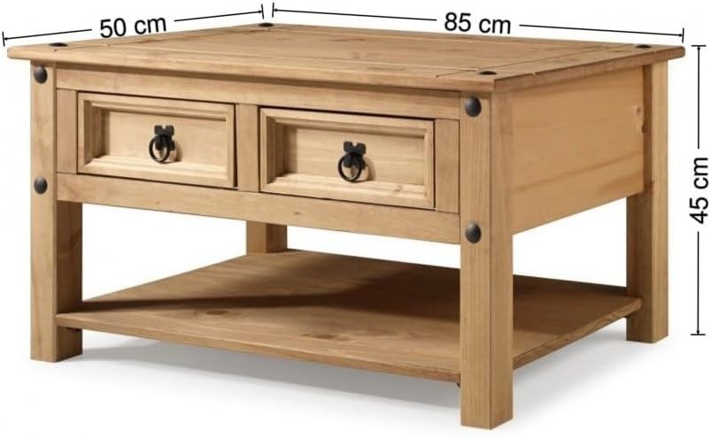 Mercers Corona Coffee Table with 2 Drawers & Shelf Solid Pine Antique Wax