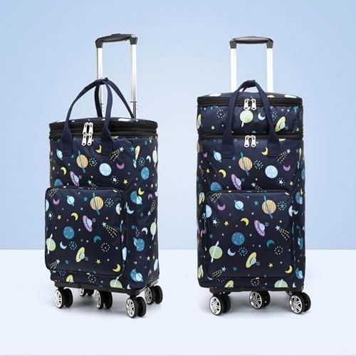 Insulated Folding Shopping Trolley Bag Wheels Telescopic Handle Starry Sky