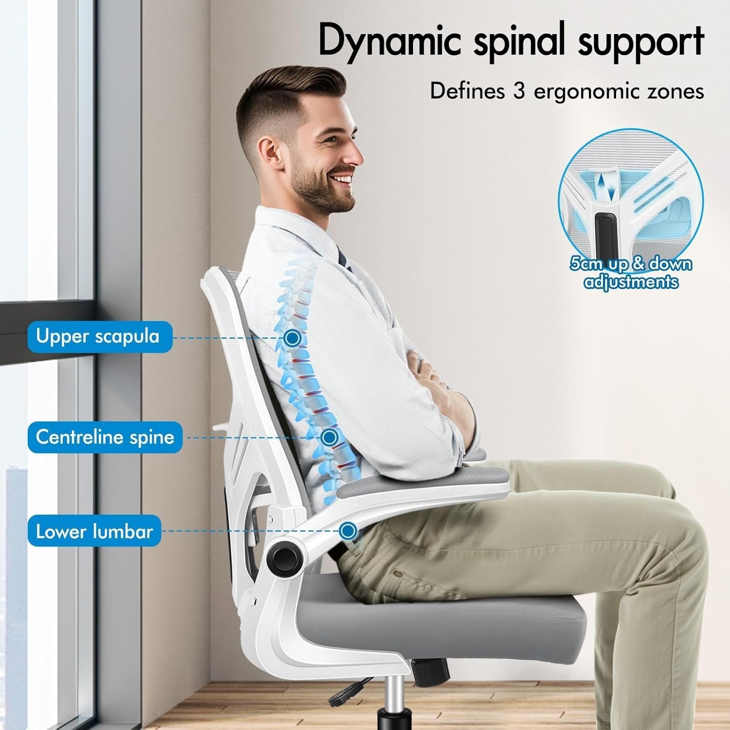 Ergonomic Mesh Office Chair Flip-Up Arms Lumbar Support Mid-Back Desk Seat