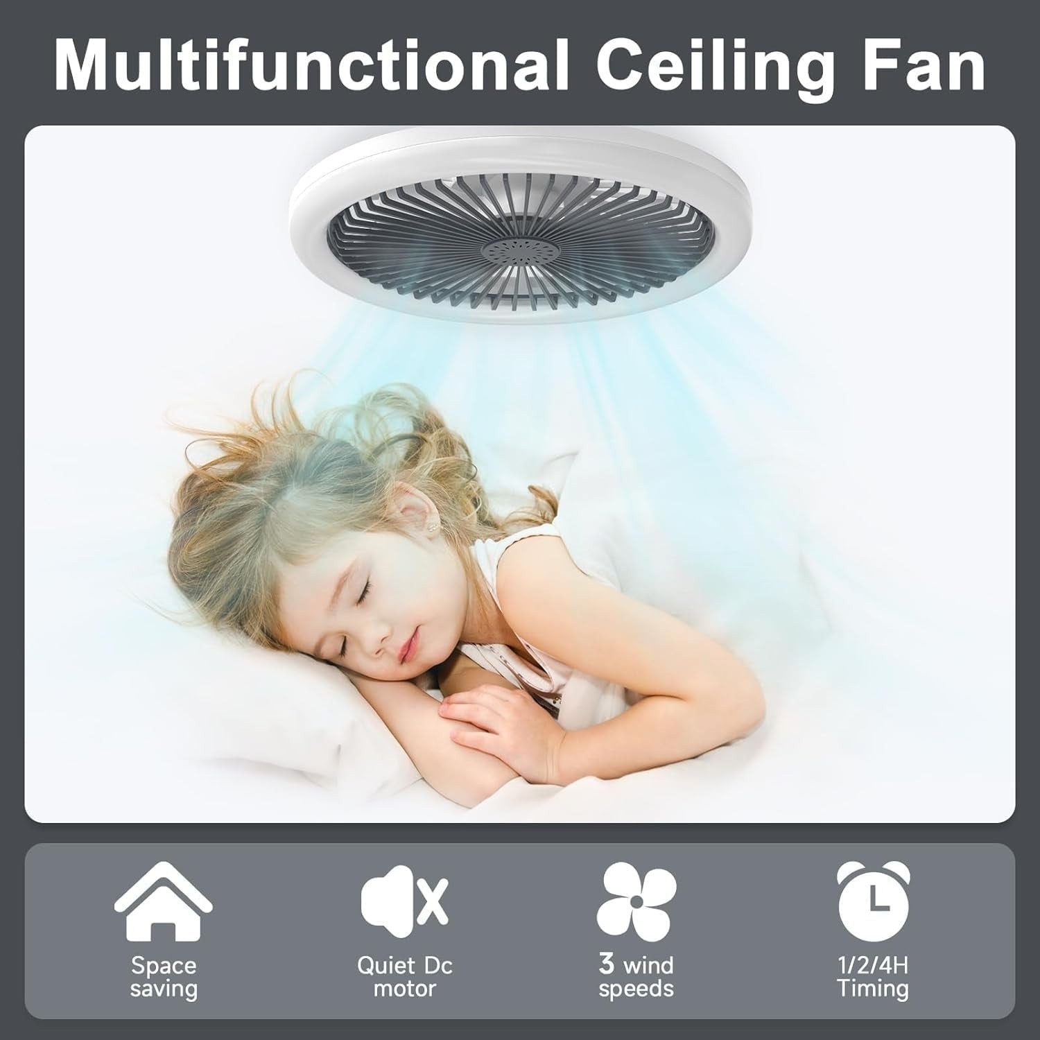 LED Ceiling Fan with Lights 30W, 3 Speeds, Dimmable, Remote, Timer