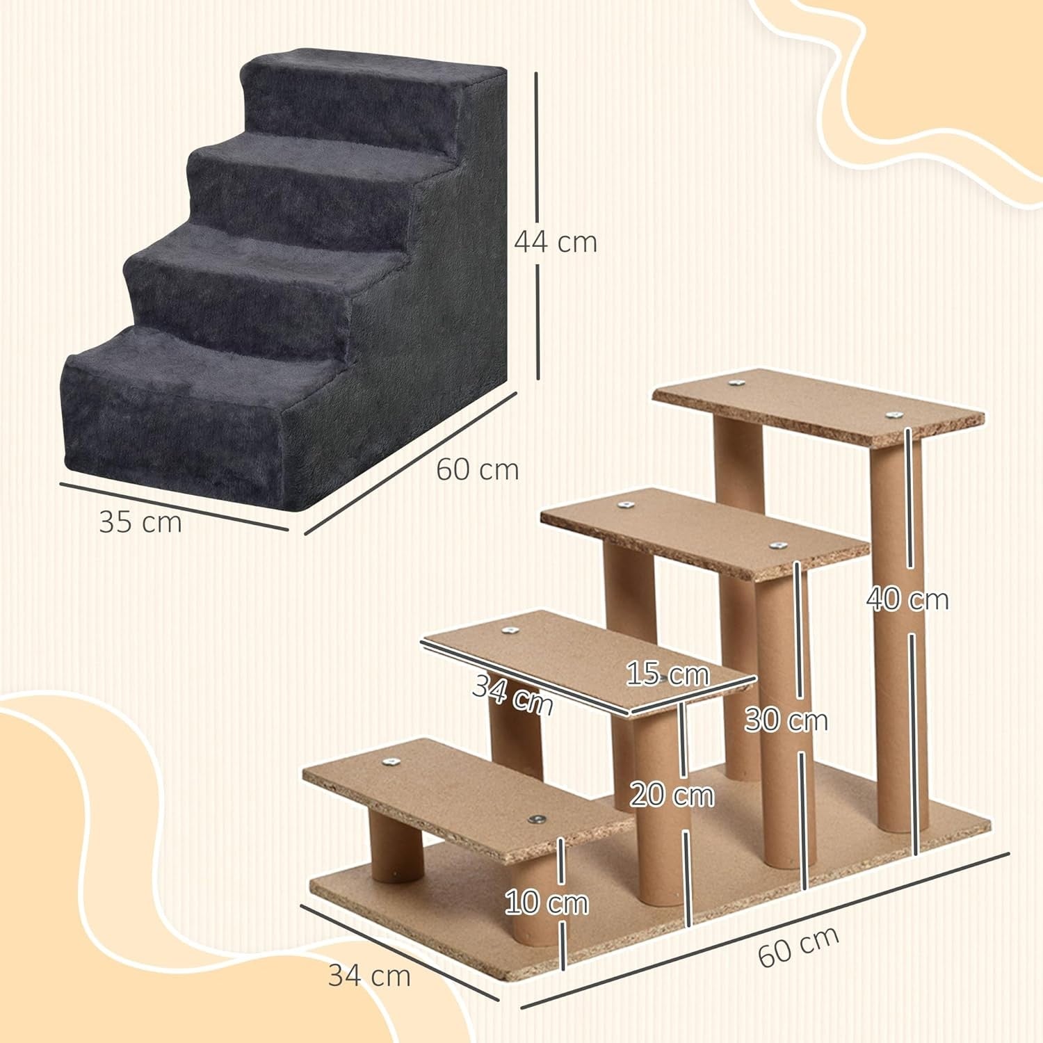 4 Step Dog Stairs Foam Ramp Non Slip Dark Grey 63x43x60cm