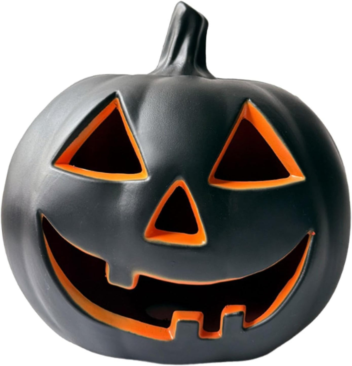 17" Black Halloween Pumpkin Lantern – LED Lighted Festive Decor