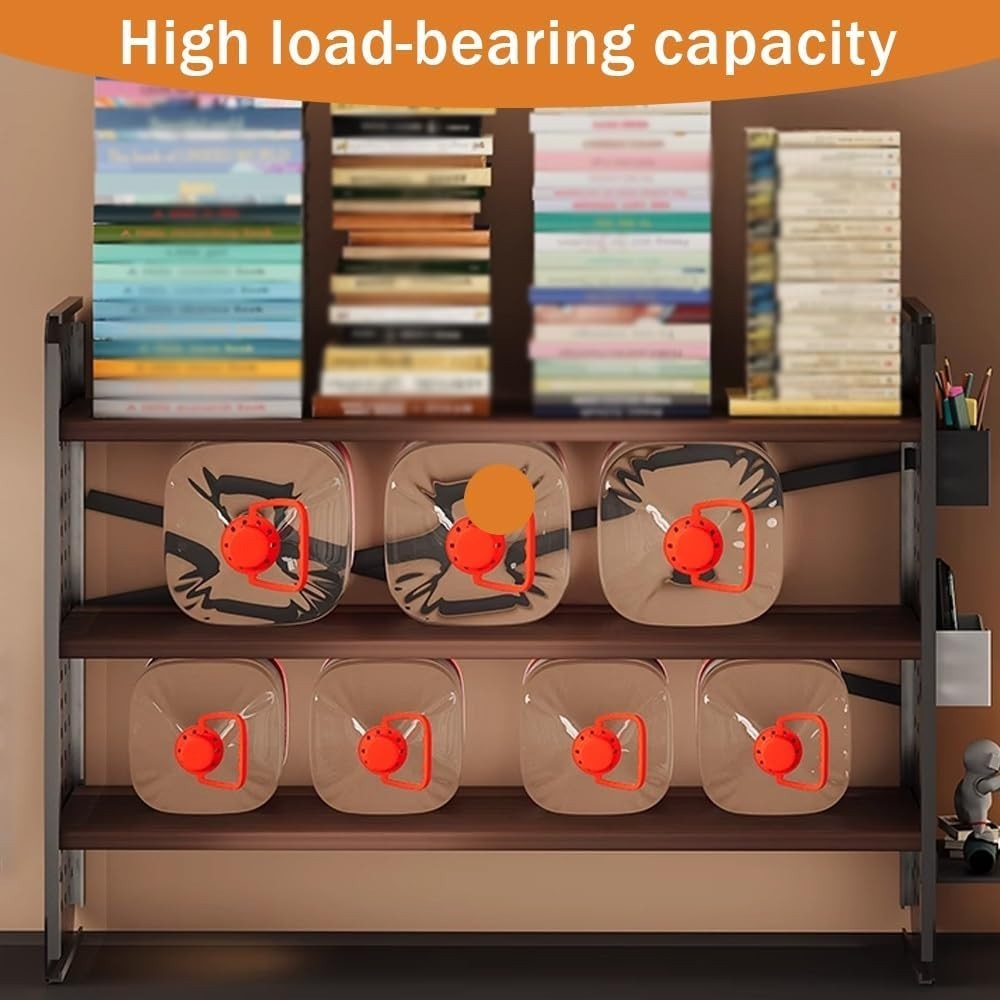 3 Tier Desktop Bookshelf 15.7" Adjustable Desk Hutch Storage Rack w/ Grid Board