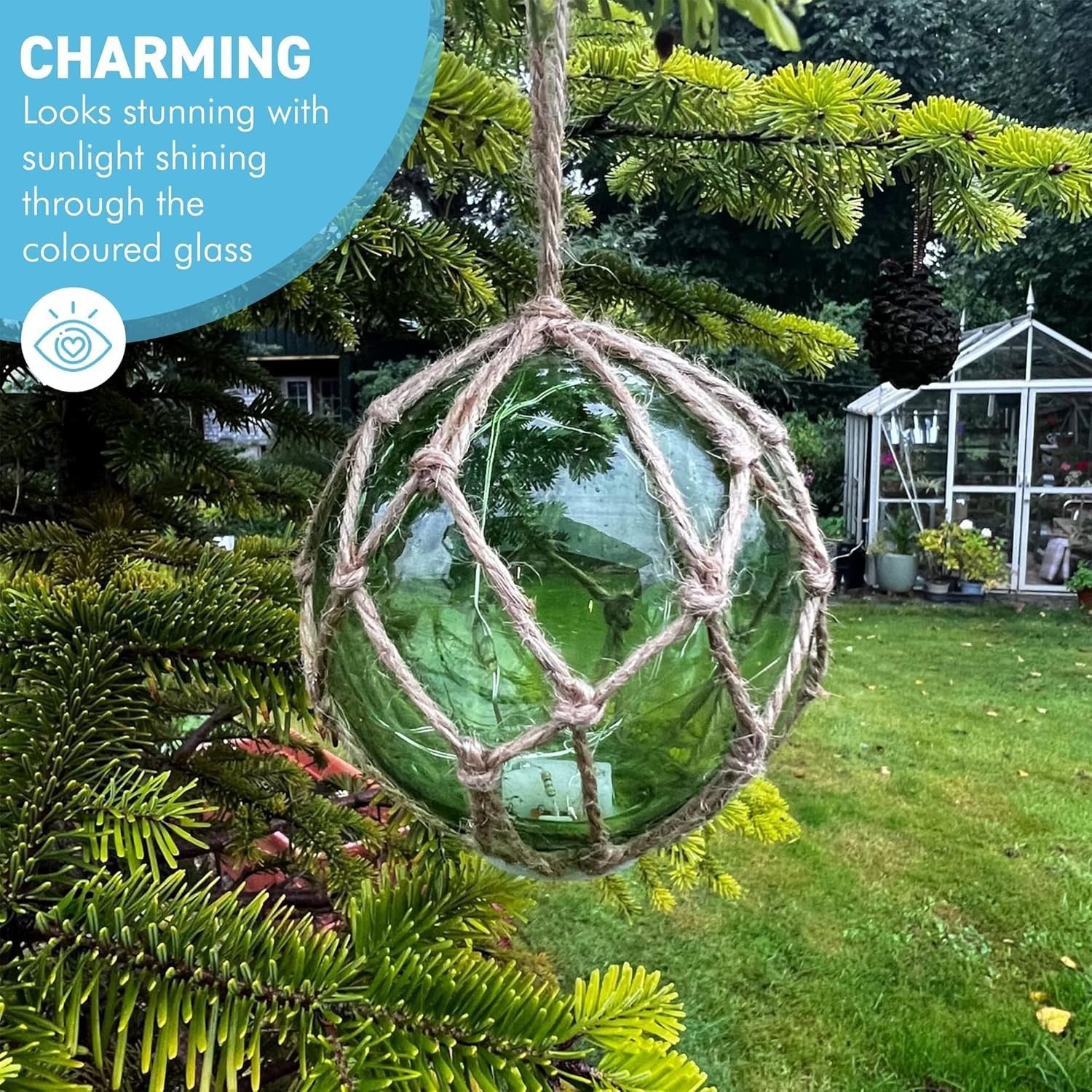 Green Glass Fishing Buoy LED Light Nautical Decor Hanging Tiki Bar Ornament 10cm