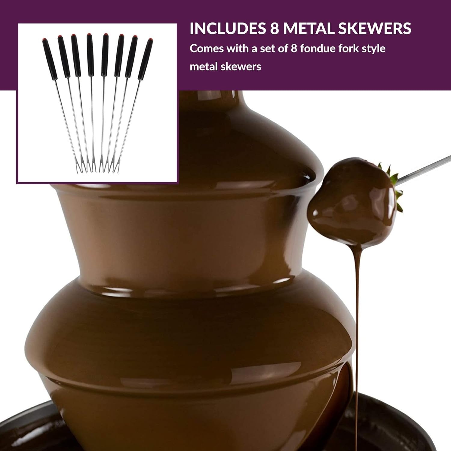 Electric Chocolate Fountain 3 Tier Fondue Set 1L Party Machine 8 Skewers