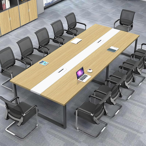 Light Walnut + White Conference Table 120cm w/ Metal Frame & Durable Top