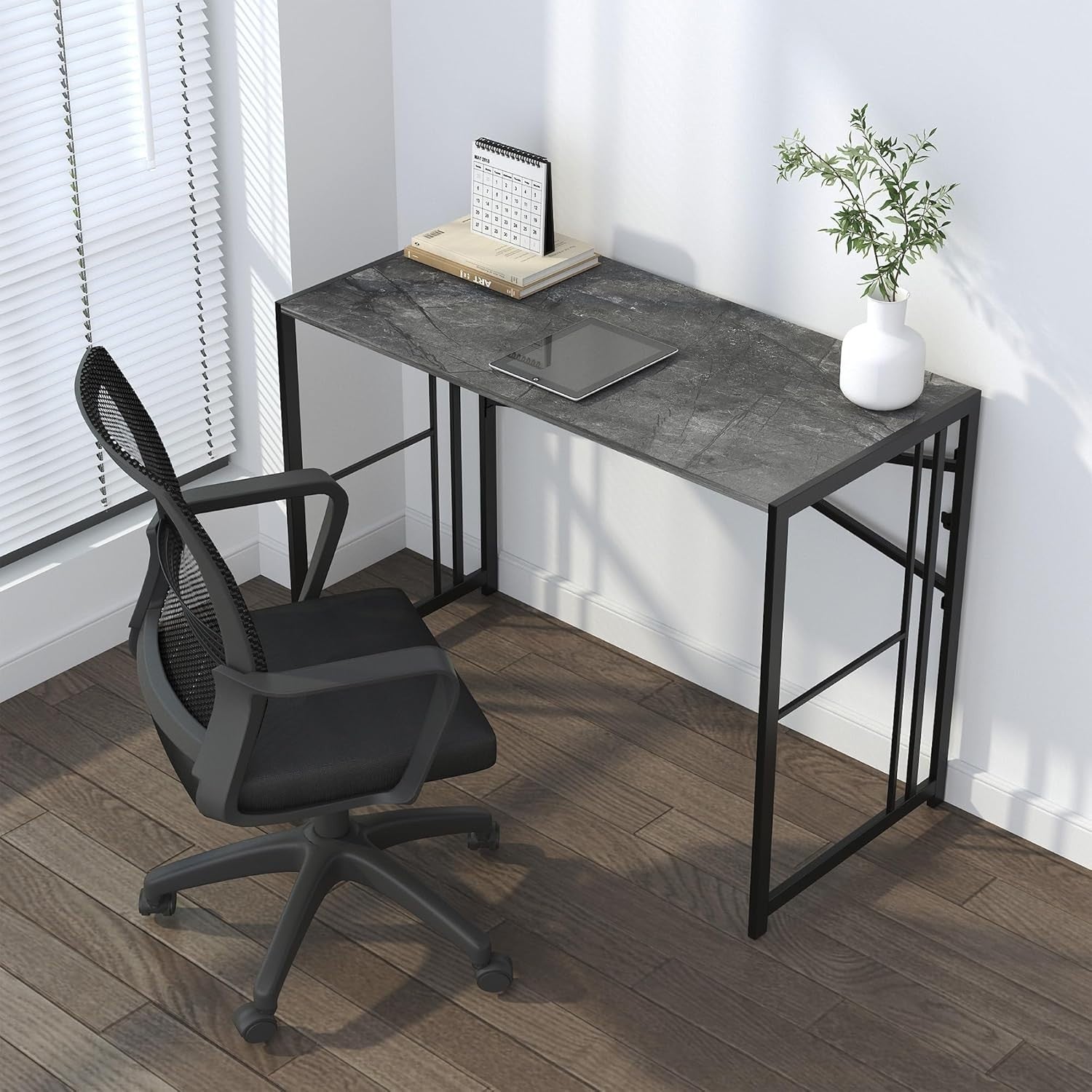 Folding Desk 103cm Grey No Assembly Home Office Computer Table