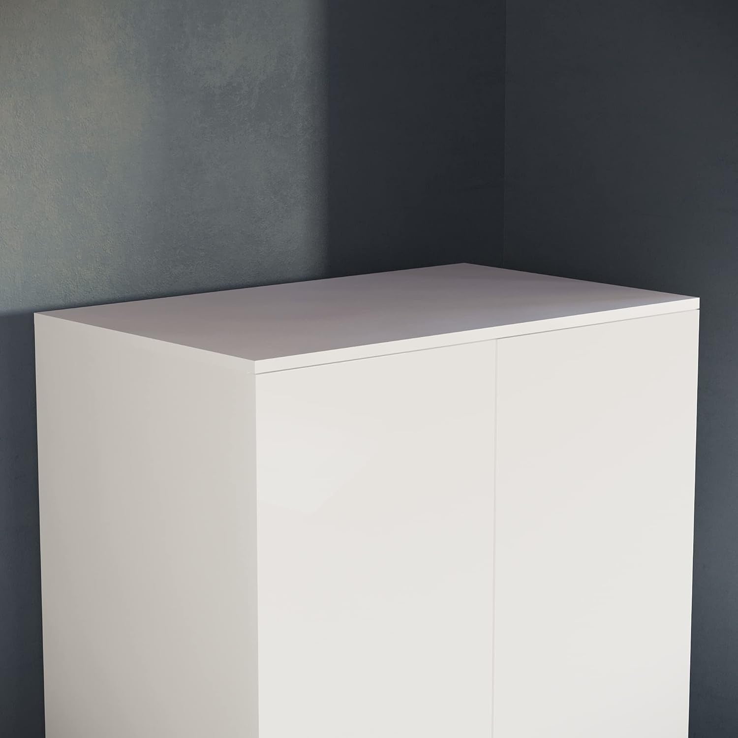 2 Door White Wardrobe High Gloss Finish Compact Clothes Storage Cabinet