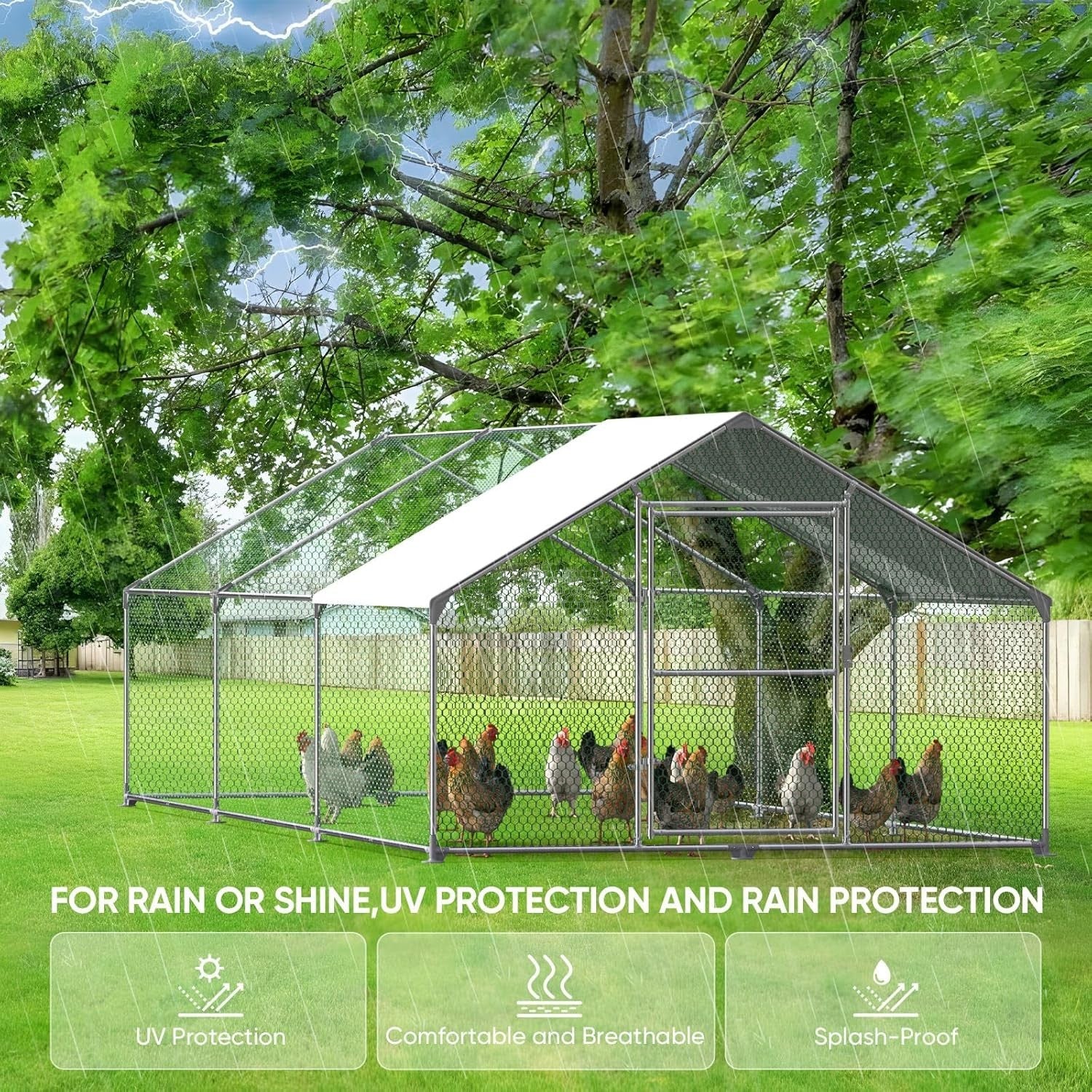 Extra Large Walk In Chicken Coop 6x3x2m Galvanised Run PE Roof