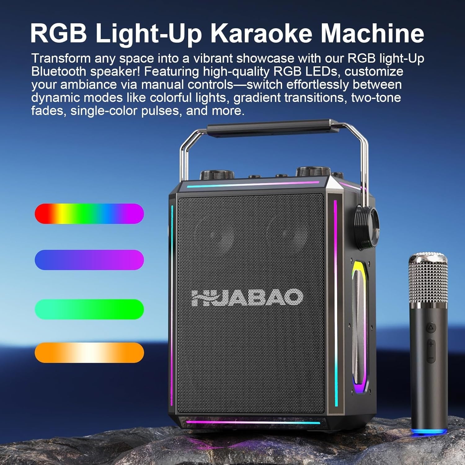 Black Bluetooth Karaoke Speaker with 2 Wireless Mics RGB Party