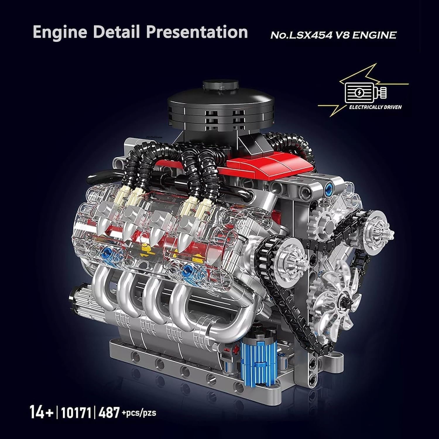 Mini V8 Engine Model Kit 487pcs DIY STEM Motor Build Mechanical Toy Set