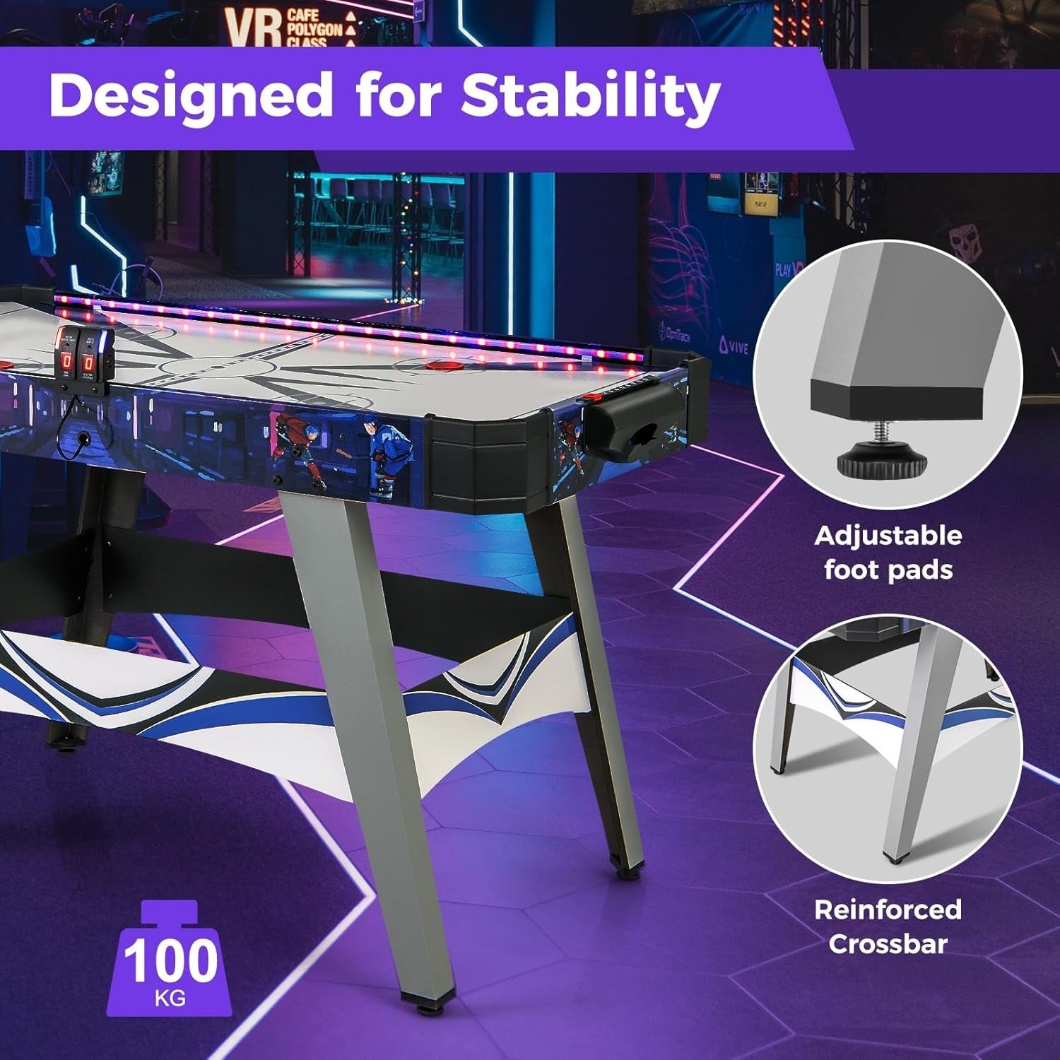 54 Inch Air Hockey Table LED Lights 12V Motor Arcade Game Indoor