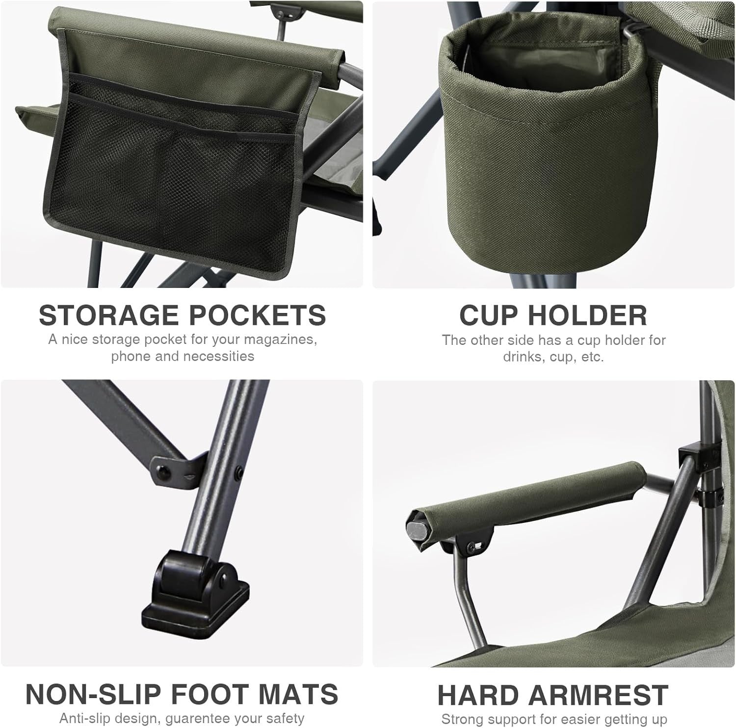 Heavy Duty Folding Camping Chair 230kg Capacity Outdoor Portable Seat Green