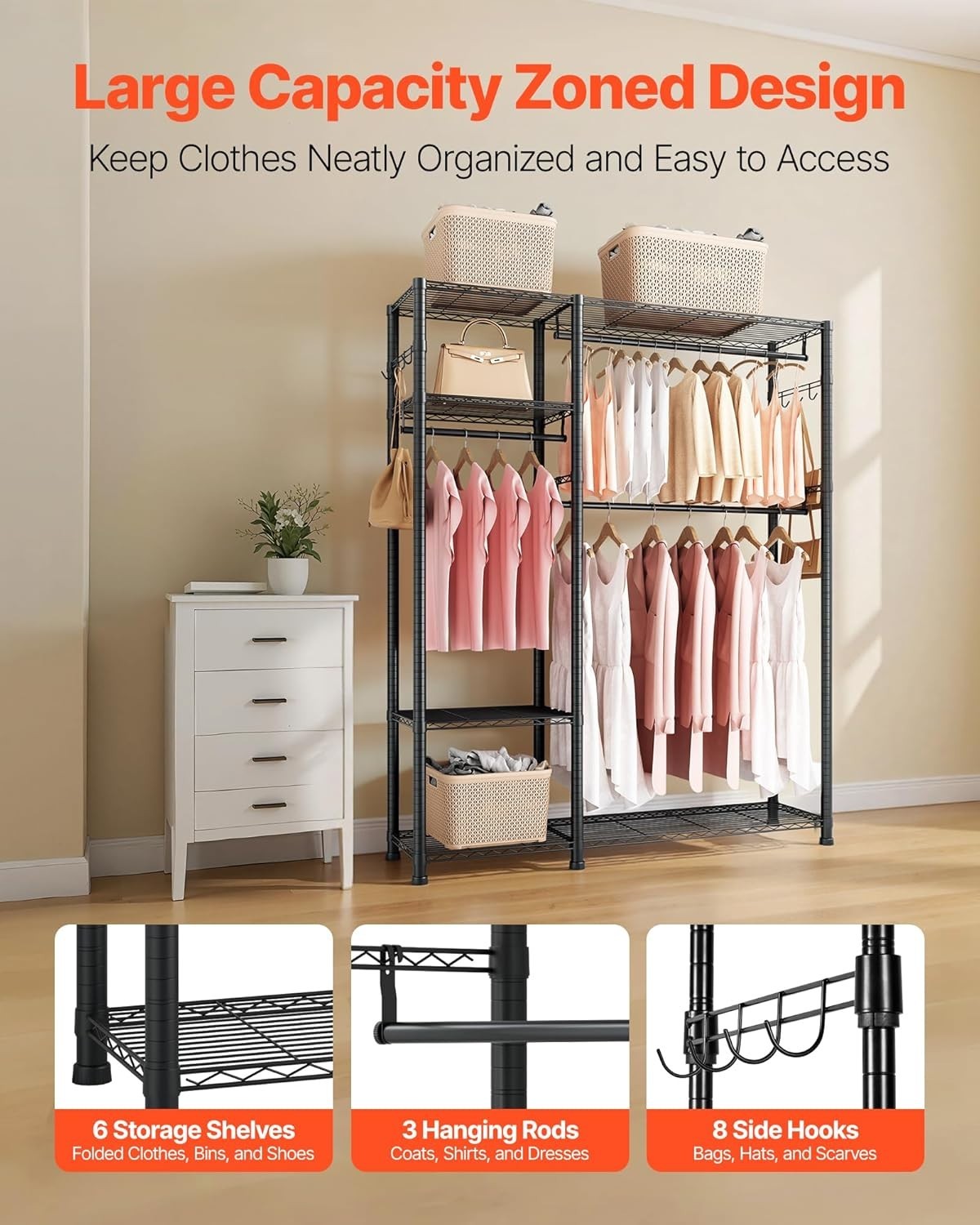 Heavy Duty Clothes Rack 6 Tier Steel Closet 363KG Wardrobe